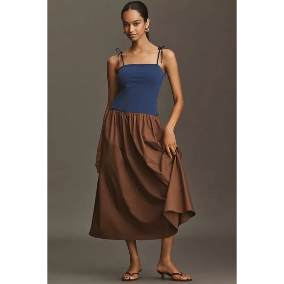 By Anthropologie Square-Neck Twofer Midi Dress L - Picture 1 of 2